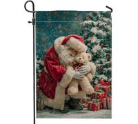 Bandiera da giardino natalizia con Babbo Natale, decorazione natalizia rossa con orso, striscione in iuta su entrambi i lati per decorazione invernale all'aperto del prato 30,5 x 45,7 cm