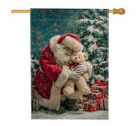 Bandiera da giardino natalizia con Babbo Natale, decorazione natalizia rossa con orso, striscione in iuta su entrambi i lati per decorazione invernale all'aperto per prato 71 x 101 cm