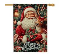 Bandiera da giardino natalizia con Babbo Natale e cervo, festiva rossa per le vacanze, bandiera da cortile in iuta su entrambi i lati, per decorazione esterna del prato, 71 x 101 cm