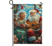 Bandiera da giardino natalizia con Babbo Natale e signora Claus, bandiera colorata per decorazioni invernali per le vacanze, bandiera su entrambi i lati, per esterni, decorazione natalizia per la casa
