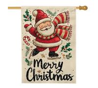 Bandiera da giardino natalizia con Babbo Natale, rosso e verde, bandiera decorativa per le vacanze, bandiera da cortile in iuta su entrambi i lati, per decorazione esterna del prato, 71 x 101 cm