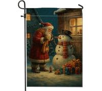 Bandiera da giardino natalizia invernale con Babbo Natale e pupazzo di neve, decorazione natalizia rossa su entrambi i lati, decorazione per prato all'aperto per feste festive, 30,5 x 45,7 cm