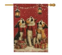 Bandiera da giardino natalizia invernale con cani rossi, beagle rosso che ulula, bandiera a doppia faccia in iuta da cortile per vacanze all'aperto decorazione per prato 71 x 101 cm