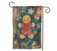 Bandiera da giardino natalizia retrò con omino di pan di zenzero, 71 x 102 cm, doppia faccia, piccola bandiera da giardino per esterni, decorazione per la casa e per esterni