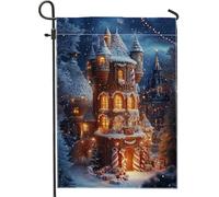 Bandiera da giardino nel paese delle meraviglie d'inverno, casa di pan di zenzero, bandiera decorativa per esterni a doppia faccia in iuta per la stagione delle vacanze, decorazione del prato di