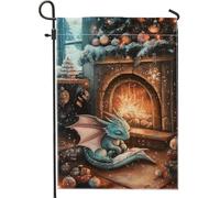 Bandiera da giardino nel paese delle meraviglie invernale, bandiera della decorazione del focolare del drago blu, bandiera del cortile esterno a doppia faccia in tela per la stagione delle vacanze