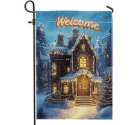 Bandiera da giardino nel paese delle meraviglie invernale, comoda bandiera della decorazione esterna, bandiera del cortile innevata a doppia faccia per la stagione delle vacanze, segno festivo