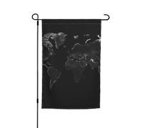 Bandiera da giardino nera con mappa del mondo, 30,5 x 45,7 cm, per primavera, estate, autunno, inverno, bandiere stagionali su entrambi i lati, bandiere per le vacanze, per esterni e interni, per