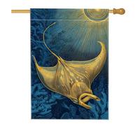 Bandiera da giardino Ocean Blue Manta Ray, bandiera dorata decorativa per esterni, bandiera stagionale su entrambi i lati, per la decorazione del prato domestico, 71 x 101 cm