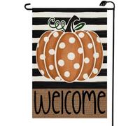 Bandiera da giardino Orange Pumpkins Stripes And Polka Dots Autumn Fall