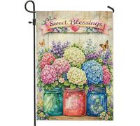 Bandiera da giardino ortensia, rustica floreale farfalla barattoli primavera pastello iuta doppia faccia piccola bandiera da giardino per patio esterno prato portico ingresso campeggio 30,5 x 45,7 cm