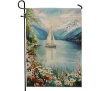 Bandiera da giardino paesaggio lago a vela, bandiera per decorazione della casa, con fiori d'acqua blu e double face, 30,5 x 45,7 cm