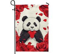 Bandiera da giardino Panda Cuori Rossi Cuori Rossi Decorazione Esterna Bandiera Bifacciale in iuta per San Valentino Primavera Estate 30,5 x 45,7 cm