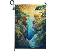 Bandiera da giardino panoramica a cascata, bandiera blu a cascata naturale, bandiera decorativa in iuta su entrambi i lati, per decorazione esterna del prato, ideale per casa, giardino, primavera