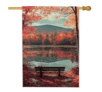 Bandiera da giardino panoramica autunnale, foglie autunnali arancioni riflettono lago, decorazione per esterni, striscione rustico su entrambi i lati per la decorazione della casa e del giardino, 71 x