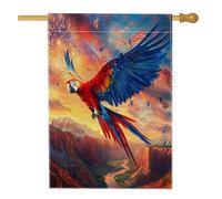 Bandiera da giardino panoramica patriottica, vivace pappagallo rosso e blu fuochi d'artificio per vacanze estive, striscione per esterni, decorazione su entrambi i lati, 71 x 101 cm