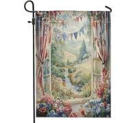 Bandiera da giardino panoramica primaverile ed estiva, flusso a cascata con bandierine floreali colorate per la decorazione della casa, decorazione per esterni su entrambi i lati, 71 x 101 cm