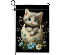 Bandiera da giardino pasquale a forma di gattino, decorazione primaverile con motivo floreale grigio, decorazione primaverile in poliestere su entrambi i lati, per casa, prato, 30,5 x 45,7 cm