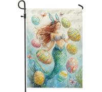 Bandiera da giardino pasquale a forma di sirena, bandiera colorata primaverile oceanica, decorazione su entrambi i lati in iuta per uso esterno, arte stagionale festiva, 30,5 x 45,7 cm