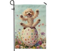 Bandiera da giardino pasquale con barboncino felice, decorazione primaverile colorata a forma di uovo, bandiera floreale su entrambi i lati, per decorare il prato all'aperto, 30,5 x 45,7 cm