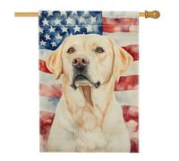 Bandiera da giardino Patriotic Labrador Retriever, decorazione per esterni con cane giallo per il giorno dell'indipendenza, striscione in iuta su entrambi i lati per la decorazione del prato 71 x 101