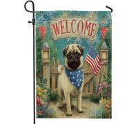 Bandiera Da Giardino Patriotic Summer Cute Pug Dog America 30X45Cm Bandiera All'Aperto Non Sbiadisce Facilmente Stampa Banner Per Esterni Parete Il Portico