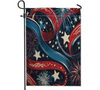 Bandiera Da Giardino Patriotic Summer Stars Fireworks Red Blue 30X45Cm Bandiera All'Aperto Decorative Stagionali Bandiere Da Cortile Per Fattoria Campionato Feste