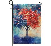 Bandiera da giardino patriottica estiva, bandiera rossa bianca blu albero stella decorazione per esterni striscione decorativo per la casa, bandiera su entrambi i lati in iuta per cortile decorazione