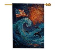 Bandiera da giardino patriottica estiva, colorata con fuochi d'artificio onde, delfini, decorazione per la casa, bandiera a doppio lato, decorazione per feste all'aperto, 71 x 101 cm