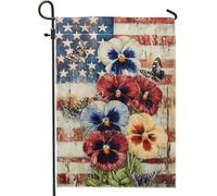 Bandiera da giardino patriottica estiva, fiori del pensiero multicolore con farfalle decorazione per prato, striscione su entrambi i lati per il giorno dell'indipendenza, decorazione esterna 30,5 x
