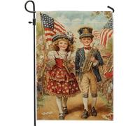 Bandiera da giardino patriottica per bambini, rosso, bianco, blu, per bambini con trombe, decorazione per esterni, bandiera su entrambi i lati, per celebrazione del giorno dell'indipendenza, 30,5 x