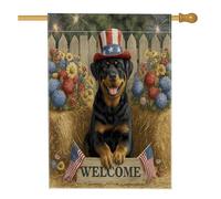 Bandiera da giardino patriottica Rottie, striscione estivo per il 4 luglio, con simpatico cane con cappello americano, decorazione da cortile su entrambi i lati, decorazione per feste di vacanza, 71 x
