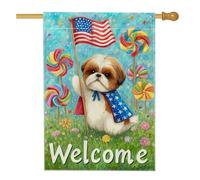 Bandiera da giardino patriottica Shih Tzu, striscione decorativo per la casa, decorazione estiva su entrambi i lati, accenti per prato esterno, decorazione per il giorno dell'indipendenza festiva, 71