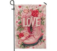 Bandiera da giardino Peach Love, decorazione floreale rosa per San Valentino, bandiere double face in iuta per la casa, il giardino, la decorazione del prato per la primavera e l'estate, 30,5
