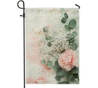 Bandiera da giardino peonia ed eucalipto pesca primavera acquerello torta decorazione floreale all'aperto bandiera patio doppia faccia per celebrazione del prato 12 x 18 pollici