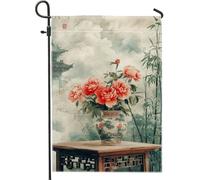 Bandiera da giardino peonia primavera estate pesca decorazione floreale banner giardino bandiera giardino bandiera giardino bandiera di cortile in tessuto double face decorazione prato esterno 30,5 x