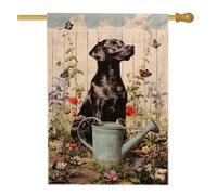 Bandiera da giardino per annaffiatoio per cani primaverile estate nera, striscione floreale con farfalle colorate, decorazione da giardino su entrambi i lati in iuta da esterni, 71 x 101 cm