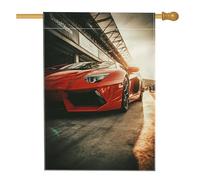 Bandiera da giardino per auto sportiva rossa vivace, bandiera decorativa per esterni per auto da corsa dinamica, bandiera da cortile in tessuto su entrambi i lati per gli appassionati di auto, ideale
