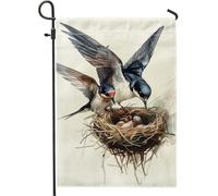 Bandiera da giardino per birdhouse, rondini, decorazione per la casa, bandiere da giardino, bandiera da giardino in iuta su entrambi i lati, bandiera primaverile estiva per esterni, decorazione per