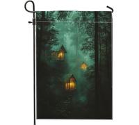 Bandiera da giardino per cabina della foresta autunnale e invernale, striscione decorativo per la casa, in iuta su entrambi i lati, per feste all'aperto, decorazione per prato, 30,5 x 45,7 cm