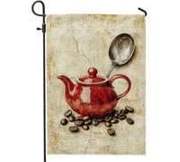 Bandiera da giardino per caffettiera, decorazione da cucina rossa, bandiera vintage su entrambi i lati, decorazione per la casa all'aperto per tutte le stagioni, 30,5 x 45,7 cm