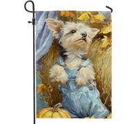 Bandiera da giardino per cani autunnale, cucciolo blu con zucca, decorazione per esterni, striscione in iuta su entrambi i lati per decorazione autunnale del prato 30,5 x 45,7 cm
