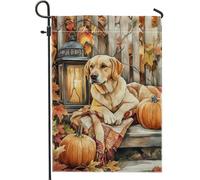 Bandiera da giardino per cani autunnali e autunnali, lanterna gialla di labrador retriever, zucca, decorazione per esterni, bandiera decorativa in tela a doppia faccia per la decorazione del prato