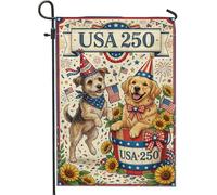 Bandiera da giardino per cani, bandiera festiva fantasiosa con girasole per il giorno dell'indipendenza rossa su entrambi i lati, piccola tela da giardino, per esterni, prato, portico, patio, ingresso