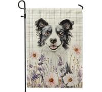 Bandiera da giardino per cani, bandiera floreale da giardino con bordo bianco e nero, bandiera da giardino primaverile estate per la decorazione della casa da giardino, bandiera decorativa per prato