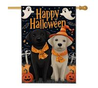 Bandiera da giardino per cani bianchi e neri, motivo fantasmi spettrali e zucche, decorazione per esterni, striscione in iuta su entrambi i lati, per decorare il prato delle vacanze, 71 x 101 cm