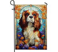 Bandiera da giardino per cani con foglie autunnali, striscione colorato Cavalier King Charles Spaniel, decorazione per esterni su entrambi i lati, per feste autunnali, 30,5 x 45,7 cm