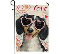 Bandiera da giardino per cani, con occhiali da sole divertenti e fantasiosi cuori neri su entrambi i lati, bandiere decorative per esterni, prato, portico, patio, ingresso, 30,5 x 45,7 cm