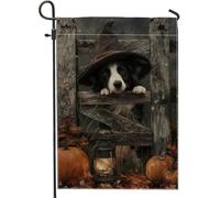 Bandiera da giardino per cani con raccolta autunnale, lanterna di zucca nera e arancione, striscione decorativo per la casa, bandiera da cortile in iuta su entrambi i lati, decorazione per esterni di