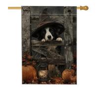 Bandiera da giardino per cani con raccolta autunnale, lanterna di zucca nera e arancione, striscione decorativo per la casa, bandiera da cortile in iuta su entrambi i lati, decorazione per esterni di